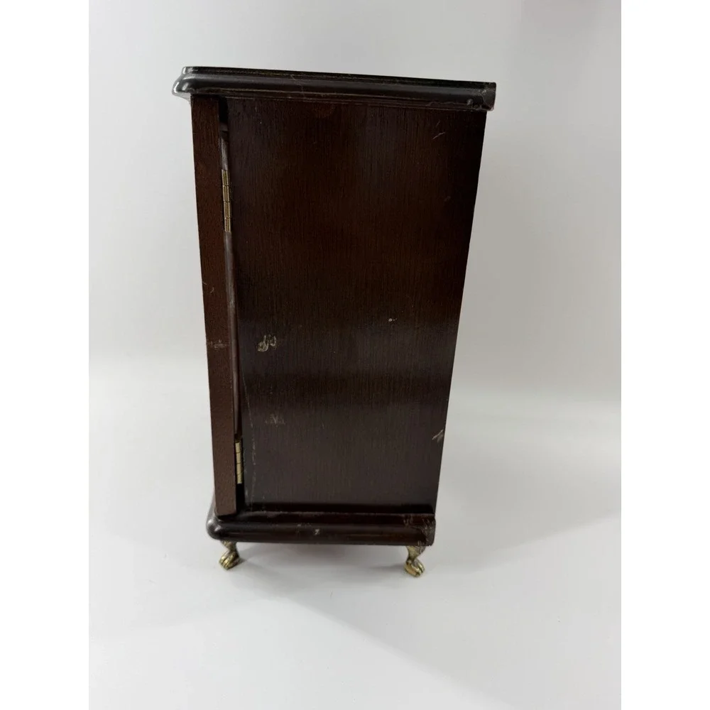 Vtg Wood Jewelry Armoire Glass Etched Doors Rotating Carousel Claw Feet 4 Drawer
